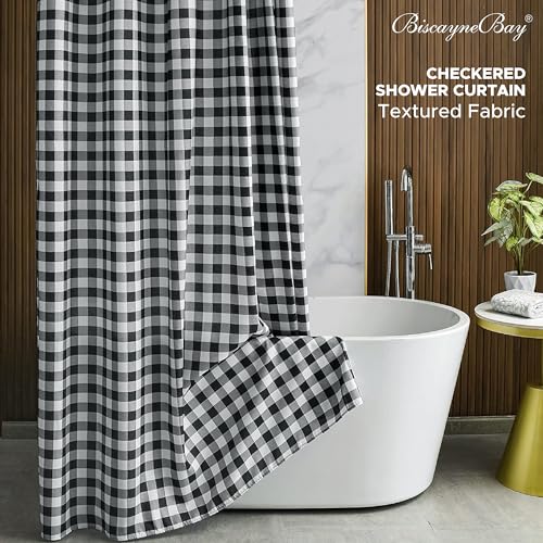 Biscaynebay Extra Long Black and White Shower Curtain for Bathroom 72" W X 84" L, Printed Checkered Linen Farmhouse Boho Hotel Quality Cloth Bathroom Curtains Machine Washable - color: Black White, size: 72"W x 84"L (Pack of 1)