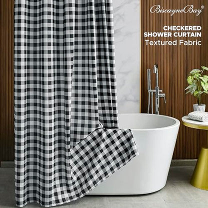 Biscaynebay Textured Fabric Shower Curtains 36" x 72", Black & White Printed Checkered Linen Modern Farmhouse Boho Hotel Quality Cloth Bathroom Curtains Machine Washable - color: Black White, size: 36"W x 72"L (Pack of 1)