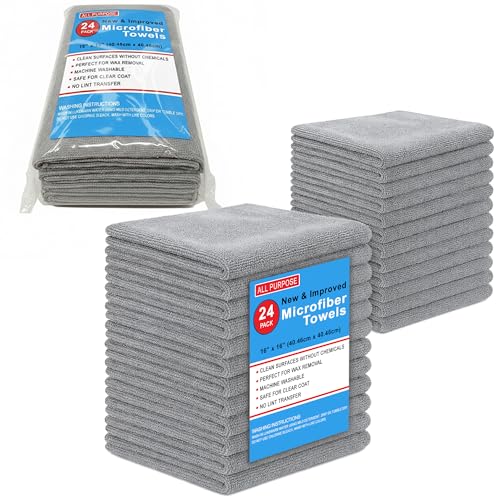 Blue Horizon Microfiber Cleaning Towels, Pack of 24, Ultra Soft Plush Washcloth, All Purpose Premium Microfiber Detailing Cleaning Cloths (16" x 16", Gray) - color: Gray