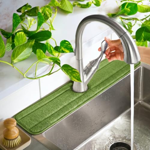 Ternal Original SINKMAT 24in XL Faucet Splash Guard Extra Long Microfiber Sink Drip Catcher Mat Non Slip Countertop Protector Drying Pad Kitchen Bathroom RV Machine Washable [Moss Green] - size: 24" x 24"