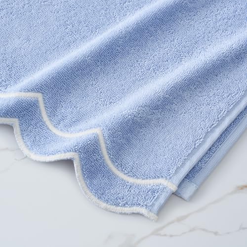 Peri Home 100% Cotton Hand Towel, 16" x 27", Blue with White Scallop, 1-Pc | Bathroom, Embroidered, Soft & Absorbent - color: Blue With White Scallop, size: 1 Hand Towel