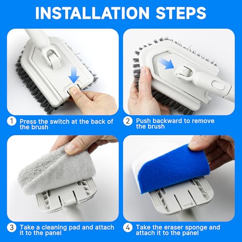 Tile Tub Scrubber Brush with Different Function Cleaning Heads and No Scratch Shower Scrubber for Bathroom Toilet Wall,Bathtub,Sink, and 10 Pack Magic Sponges Eraser(Gray) - color: Gray