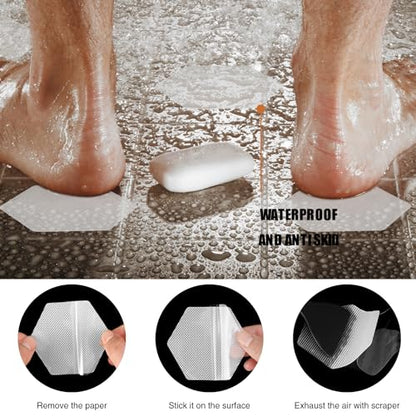 Secopad Original Bathtub Stickers Non-Slip, Hexagon Safety Shower Treads Adhesive Appliques with Premium Scraper - color: Clear