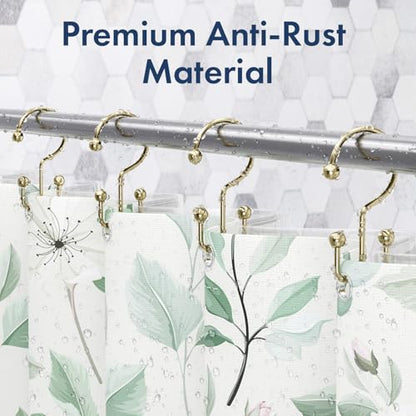 Bathway Shower Curtain Hooks Gold Shower Curtain Rings, 12 Pcs Double Hook Shower Curtain Hooks Rings Shower Curtain Hangers Rust Proof, Metal Shower Hooks for Bathroom Shower Curtain Rod - color: Gold, style: Minimalist