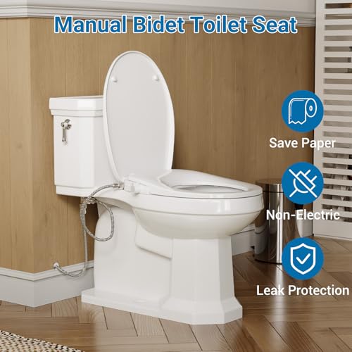 Garvee Non-Electric Bidet Toilet Seat for Round Toilets – Dual Nozzle System, Manual Control, Cold Water Bidet Attachment, Easy to Install, White - size: Round (17″)-1