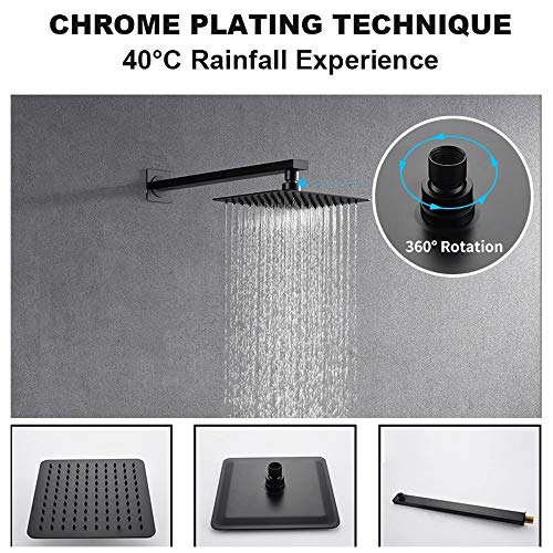 Thermostatic Rain Shower System, Concealed Matte Black Combo Set Wall Mounted Faucet with Rainfall Head, Handheld