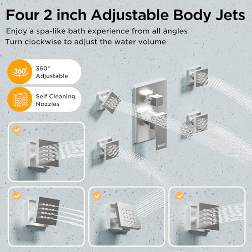 Shower Systems with 4 Body Spray Jets, STARBATH 4 Way 12+6" Rainfall Shower Head with Handheld Combo, Ceiling Mounted Shower Jets System in Wall Shower Faucet Sets Complete, Brushed Nickel - color: Brushed Nickel, size: 6"+12"-01