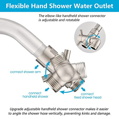 PDPBath Brass 3 Way Shower Arm Diverter Valve for Handheld Shower Head and Fixed Shower Head, G1/2 Universal Connection - Brushed Nickle - color: Brushed Nickel
