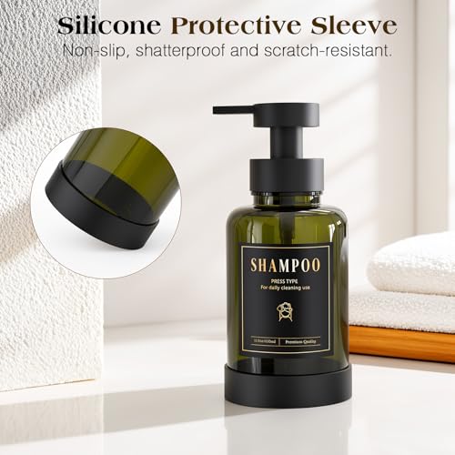 Luxspire Foaming Soap Dispenser 15oz Hand Soap Bottle, Olive Green, 2 Pack | Anti-drip pump, wide mouth easy refill, non-slip silicone base, 7 waterproof labels, bathroom and kitchen sink use - color: Olive Green