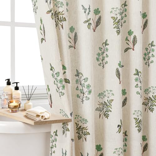 Colorful Star Farmhouse Green Floral Linen Shower Curtain, 72" W x 72" L | Vintage Boho Shower Curtain for Bathroom, French Country Pattern Waterproof Bathroom Curtains with 12 Clear Hooks - color: Green, size: 72"W x 72"L (Pack of 1)