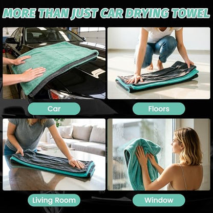 Dual Sided Microfiber Towels (48"x 24") Extra Large Ultra Absorbent Drying Towel for Cars ,Trucks; Without Streaks, Scratches, or Water Spots Double-Twist Pile & Edgeless Design (Aqua blue-Gray)