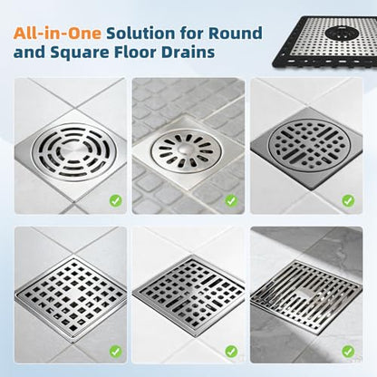 Hibbent Upgraded Shower Drain Hair Catcher, Shower Cover for Bathroom Floor 6" Drain, Anti-Clogging Bathtub Strainer, Stainless Steel Kitchen Sink Strainer with Handle, Black - color: 6' Black