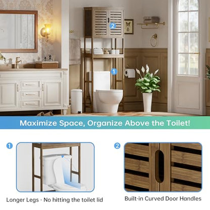 SMIBUY Bathroom Storage Shelf with Cabinet, Bamboo Over-The-Toilet Organizer Rack, Freestanding Toilet Space Saver with 3-Tier Adjustable Shelves (Walnut) - color: Walnut