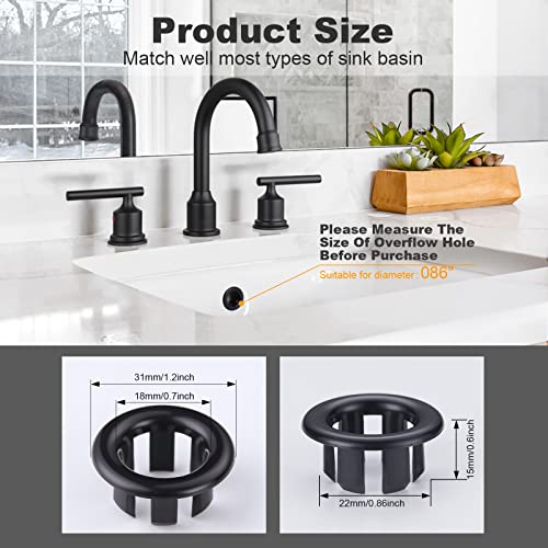 ARCORA 2 Pack Sink Overflow Ring Matte Black Bathroom Kitchen Sink Basin Trim Overflow Cover Hole Insert Cap - color: Black-2 Pack