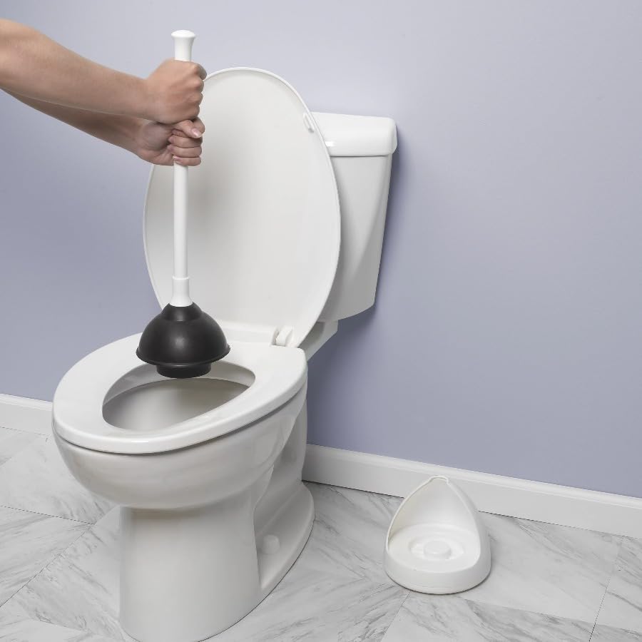 Toilet Plunger Drain Plunger with White Twist Caddy Storage Holder