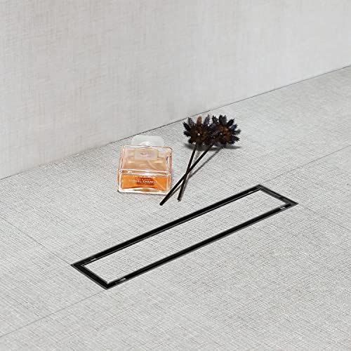 SaniteModar Linear Shower Drain 12 inch Matte Black with Tile Insert Panel | AISI 304 Stainless Steel Black Linear Dain Rectangle Shower Floor Drain with Hair Strainer and Leveling Feet - color: Black Tile Insert Grate, size: 12 Inch