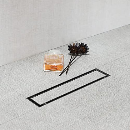 SaniteModar Linear Shower Drain 12 inch Matte Black with Tile Insert Panel | AISI 304 Stainless Steel Black Linear Dain Rectangle Shower Floor Drain with Hair Strainer and Leveling Feet - color: Black Tile Insert Grate, size: 12 Inch