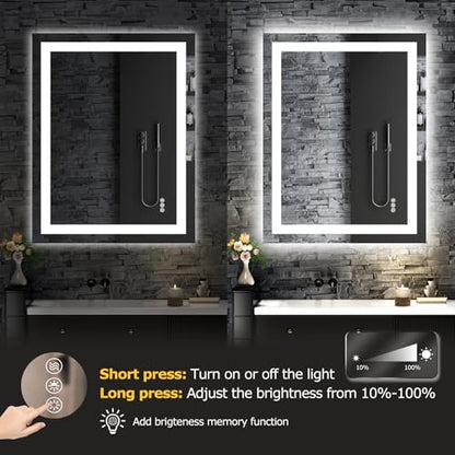 Hivone 36.1X28.1 LED Bathroom Mirror with Lights, Anti-Fog, Dimmable, Backlit + Front Lit, Smart Bathroom Vanity Mirror, Memory Function, Shatterproof, Tempered Glass (Horizontal/Vertical) - size: 36.1"L x 28.1"W