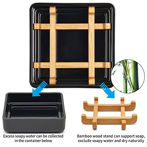 Bamboo Soap Dishes for Bar Soap Holders for Shower with Drainage for Bathroom Sink Bulk Small Wooden Soap Tray (Single Right Angle Black) - color: Single Right Angle Black
