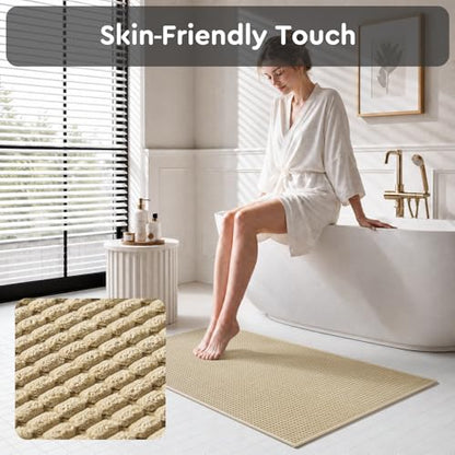 tchdio Bathroom Runner Rug, Absorbent Washable Thin Bath Mat, Non Slip Quick Dry Bath Rugs with Solid Rubber Backing, Low Profile Bath Mat, Beige, 24" x 48" - color: Beige, size: 4' x 2' (Rectangular)