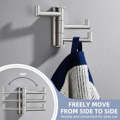 Angle Simple Swivel Towel Hook 3 Arms, Robe Coat Wall Hook, Brushed Nickel | Solid SUS304 Stainless Steel, Hand Towel Holder for Bathroom Shower Kitchen, Fold Flush to the Wall, Screws Mounted - color: Brushed Nickel, size: 1 Pack