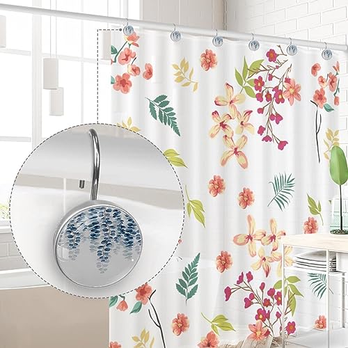 Eucalyptus Leaves Bath Mat Blue Leaf Plant Botanical Decorative Shower Curtain Hooks Rings Set of 12 Hooks for Shower Curtain Rustproof Curtain Rings for Bathroom