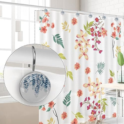 Eucalyptus Leaves Bath Mat Blue Leaf Plant Botanical Decorative Shower Curtain Hooks Rings Set of 12 Hooks for Shower Curtain Rustproof Curtain Rings for Bathroom