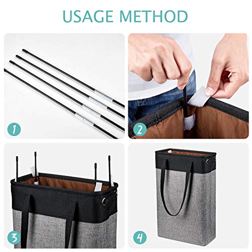 Laundry Basket with Handles Black&Grey-Slim Laundry Bin Collapsible Dirty Clothes Basket Narrow Laundry Bag Foldable Dirty Hamper for Camping, Dorms, Apartments - color: Black-grey