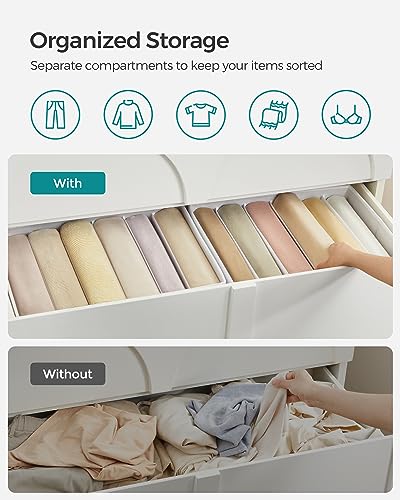 SONGMICS Set of 4 Large Size Wardrobe Clothes Organizers, 6-Compartment Foldable Drawer Organizers with Handles, 16.5 x 11.8 x 6.7 Inches, for Pants, Sweaters, Jeans, Cloud White URUS009W04 | 6-Compartment Foldable Drawer Organizers with Handles, 16.5 x 1
