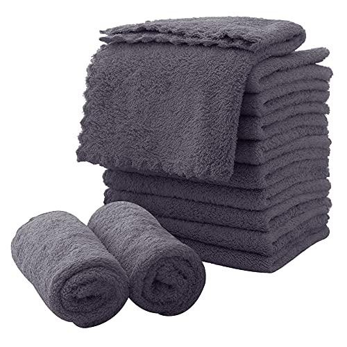 MOONQUEEN Microfiber Facial Cloths Fast Drying Washcloth 12 Pack - Premium Soft Makeup Remover Cloths - Grey - color: Grey, size: 12x12 Inch (Pack of 12)
