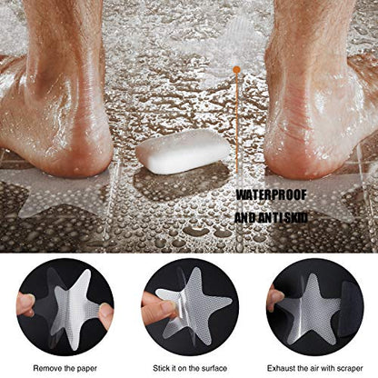 Secopad Anti Slip Shower Stickers 24 PCS Safety Bathtub Strips Adhesive Decals with Premium Scraper(Clear Star) - color: Clear