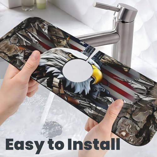 Eagle and National Flag Kitchen sink faucet pad, strong water absorption, anti slip, easy to clean, very suitable for splash and drip prevention, suitable for kitchens and bathrooms - color: Eagle and National Flag
