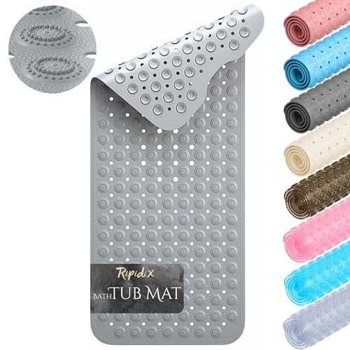 Non-Slip Bathtub Mat – 39"x15.5" Extra Long Shower Mat with Powerful Suction Cups & Drain Holes, Machine Washable Bath Mat for Tub, Foot Massage Texture, Helps Keep Tubs Clean, Gray - color: Gray