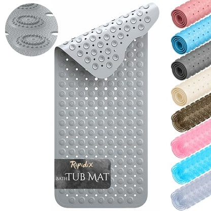 Non-Slip Bathtub Mat – 39"x15.5" Extra Long Shower Mat with Powerful Suction Cups & Drain Holes, Machine Washable Bath Mat for Tub, Foot Massage Texture, Helps Keep Tubs Clean, Gray - color: Gray