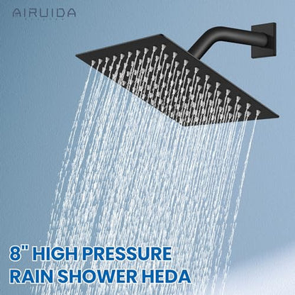 Airuida 8 Inch Shower Faucet Set,Bathtub Faucet Kit,Matte Black | Shower Tub Faucet Set,Male Threads Rough-In Valve,Square Head Shower System - color: Black, size: 8 Inch