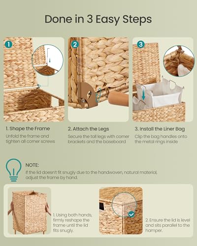 SONGMICS Laundry Hamper With Lid, 95 L Wicker Handwoven Water Hyacinth | Wicker Laundry Basket , Natural Material, Removable Machine Washable Liners, Natural ELIOTT Collection ULCB201Y01 - color: Natural, size: 95 L (Handwoven）