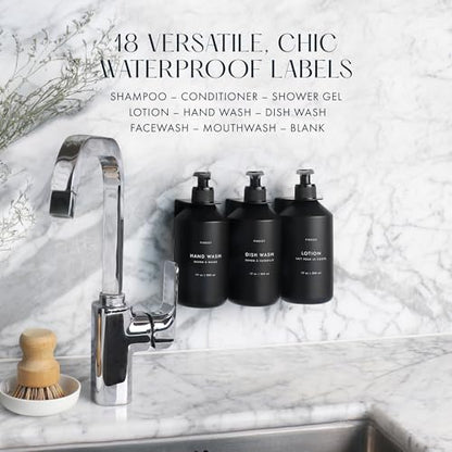 FINESSY Soap Dispenser Black Refillable Shampoo and Conditioner Bottles | Set of 3 17Oz Plastic Shower Soap Bottles With Pump Rust Resistant. Mount Shampoo Conditioner Body Wash Dispenser For Shower - color: Sophisticated Black