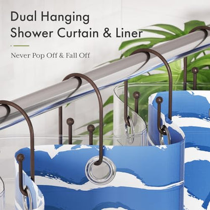 AmazerBath Shower Curtain Hooks, Simple Bronze Double Shower Curtain Hooks Rust Proof, Non-Slip Simple Shower Curtain Rings, Metal Shower Hooks for Shower Curtain Liner Bathroom, 12Pcs - color: Bronze, style: Minimalist