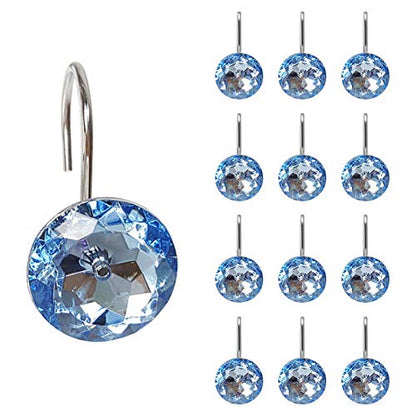 12 Pcs Bling Rhinestones Shower Curtain Hooks Bathroom Rolling Hooks - color: Blue