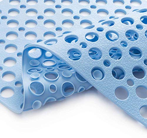 Nonslip Bathtub Mat Extra Soft TPE Bath Mat for Kids, Machine Washable Bathroom Shower Mat, Smooth/Non-Textured Tubs Only, 30L x 17W Inch (Blue) - color: Blue, size: 30" x 17" (Rectangular)