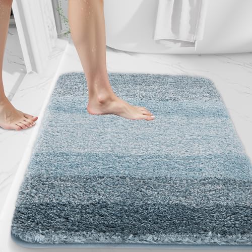 Bathroom Rugs,Soft Microfiber Shaggy Bath Mats,24"x16" Blue | Non-Slip TPR Backing,Absorbent Quick Dry Plush Bath Rugs,Machine Washable Floor Mat for Bathroom Shower Tub - color: Blue, size: 1'4" x 2' (Rectangular)