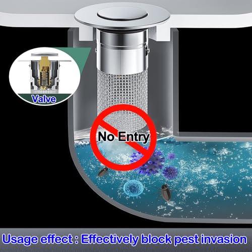 Bathroom Sink Drain Strainer, Pop-up Sink Stopper Hair Catcher with Removable Stainless Steel Filter Basket,Universal Drain Plug Filter Replacement for Bathroom Shower Sink Stopper(2Pcs)
