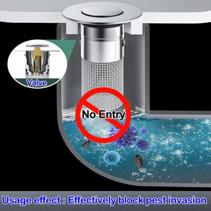Bathroom Sink Drain Strainer, Pop-up Sink Stopper Hair Catcher with Removable Stainless Steel Filter Basket,Universal Drain Plug Filter Replacement for Bathroom Shower Sink Stopper(2Pcs)