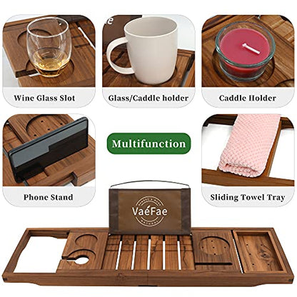 VaeFae Bamboo Shower Stool and Teak Bathtub Tray Bundle