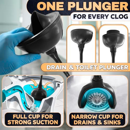 Toilet Brush and Plunger Set, Rubber, 15.2 Inch (Black) | Toilet Bowl Brush, Holder and Plunger, Easy to Place and Simple to Store After Use, Compact Accessory for Small Spaces - color: Black With Plunger