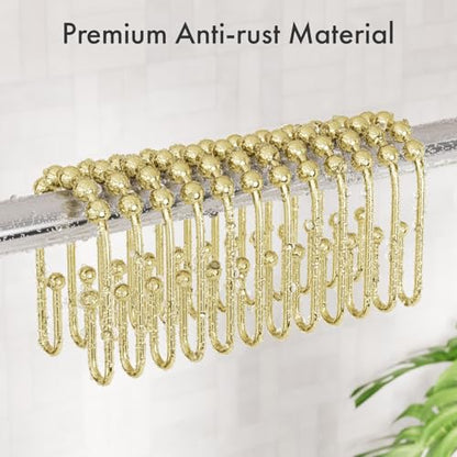 AmazerBath Shower Curtain Hooks Gold Shower Curtain Rings Rust Proof, Double Sided Shower Curtain Hooks for Shower Curtain Liner Smooth Metal Shower Hook Rings for Bathroom,Shower Rod Hooks 12Pcs - color: Gold, style: Modern