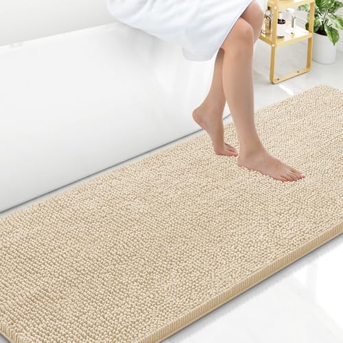 Arotive Bathroom Rugs 70x24, Extra Soft Absorbent Shaggy Chenille Bath Rugs, Machine Washable Rubber Backing Bath Mats for Bathroom Floor Tub and Shower, Home Decor Accessories, Beige - color: Beige, size: 70" X 24"