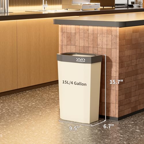 4 Gallon, Small Slim Garbage Can, Open Top Trash Can for Bathroom, Kitchen, Office, Bedroom, Living Room (NewTOPGrey) - color: NewTOPGrey