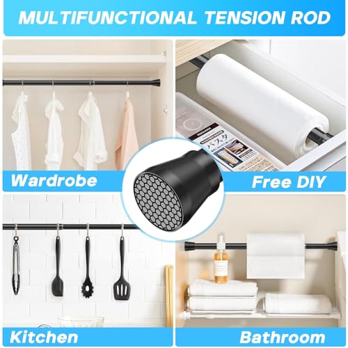Tension Rod 16 to 26 Inch Adjustable Curtain Rod No Drilling Black Tension Curtain Rod Spring Tension Curtain Rod for Bookshelf Diy Projects Kitchen Cupboard Bathroom Wardrobe 2PCS - color: Black, size: 16-26 inch 2pcs