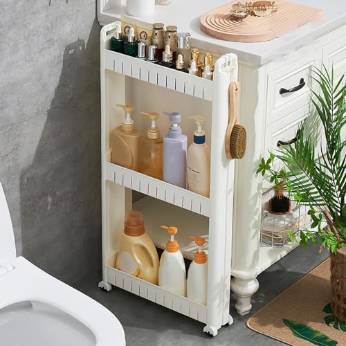 Slim Storage Car Durable Slim Storage Cabinet with Wheels Narrow Shelf Rack for Kitchen,Bathroom,Study,Office,Etc (3 Tier elevated) - size: 3 Tier elevated